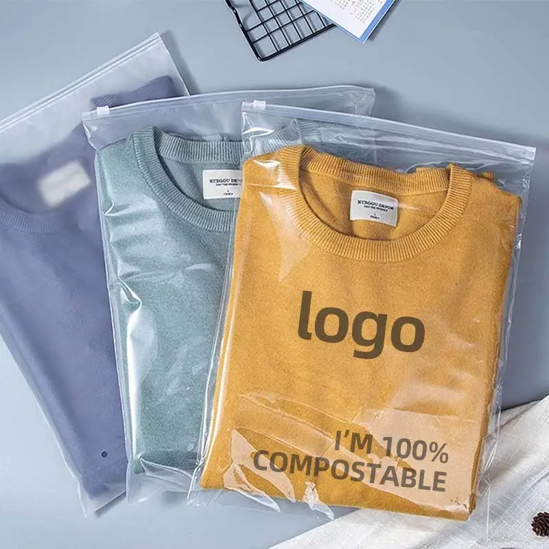 Custom logo printed compostable frosted biodegradable zip lock zipper plastic packaging bags