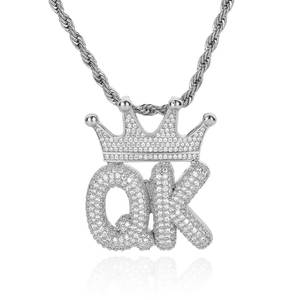 Nouveauté 2026 : Colliers pendentifs lettres courtes style couronne avec chaîne tennis en or et argent, personnalisables avec nom, bijoux hip-hop, cadeaux tendance - Product Image 4