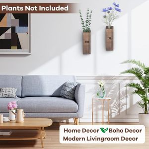 Florero de Pared de Madera Maciza, Estilo Moderno y Minimalista, Rectangular, Color Oscuro Quemado, Decoración para Sala de Estar, Estilo Rústico - Product Image 2