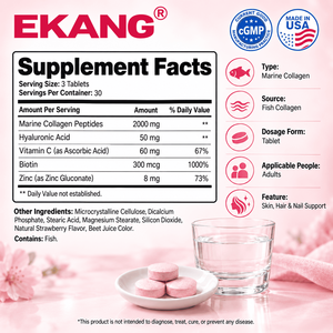Tabletas de Colágeno Marino de Fábrica Estadounidense, Ácido Hialurónico Tipo I, Hidrólisis Enzimática de Bajo Peso Molecular, Natural, 2000 mg, para Piel de Adultos - Product Image 2