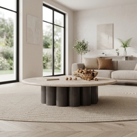 Table basse moderne du milieu du siècle, base irrégulière, plateau rond en marbre, table centrale