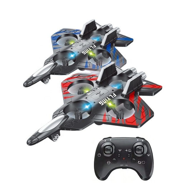 2.4G RC Airplane Fighter Toy Foam Remote Control Stunt Fighter Aircraft Auto Hover Headless Mode Flip Quadcopter with LED Lights