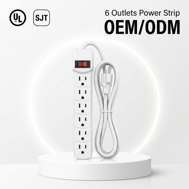 Linsheng Factory Direct 2.5Ft US Plug 3 Prong Grounded  Listed 6 Outlet Surge Protector Power Strip