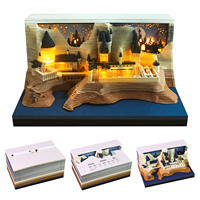 Nouveau Calendrier de Bureau 3D Château de Poudlard Harry Potter avec Lumière LED, Bloc-Notes Fantaisie Anime, Bloc de Notes Adhésives et Cartes Mémo