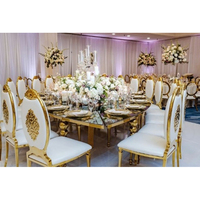 Table à manger moderne en marbre blanc ovale avec base en acier inoxydable doré, mobilier pour hôtel, banquet, appartement, école, salle à manger
