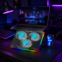 Refroidisseur portable pour ordinateur portable CP253, ultra-fin, panneau dissimulé, design antidérapant, 6 vitesses réglables, 3 ventilateurs RGB, support de jeu ABS, en stock