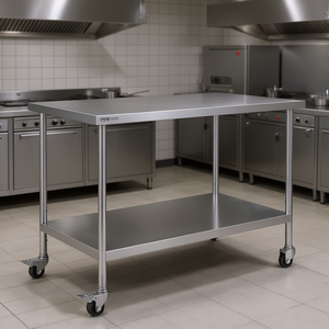 Table de travail en acier inoxydable Vevor 30 x 48 pouces avec 4 roues, modèle robuste pour cuisine commerciale et restaurant - Product Image 2