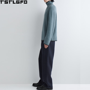 Pull en laine mérinos à col montant avec bordures contrastées, coupé et cousu, pour homme, en maille fine épaisse, fabricants de vêtements - Product Image 3