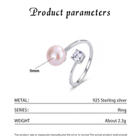 Joyería Más Vendida: Anillo Ajustable de Plata S925 con Perla de Agua Dulce Rosa y Circonita Cúbica