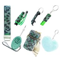 Ensemble d'accessoires de porte-clés de sécurité en gros Rhinestone Bling Spray Shell Pill Box Metal Self-Defence Keychain