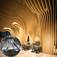 Panel de Aluminio con Diseño de Madera Ondulada, Tubo Cuadrado de Aluminio, Decoración para Muro Cortina Exterior
