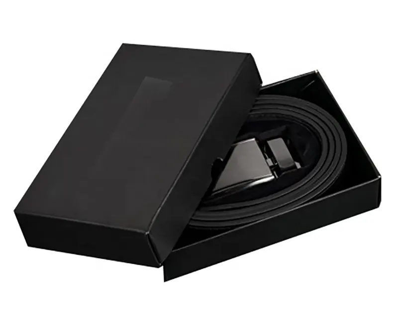 กล่องของขวัญสีดำด้านหรูหราสีดำด้านกล่องของขวัญสีดำเต็มตัวใช้สำหรับบรรจุเข็มขัดหนังของผู้ชาย