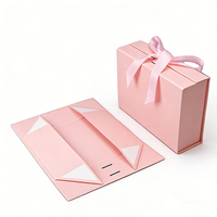 Boîte cadeau pliable, boîte en papier magnétique, fermeture à ruban, rose, emballage cosmétique, bijoux, parfum, logo personnalisé, vente en gros