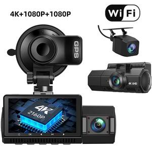 Cámara de Coche de 3 Canales con Triple Grabación 4K, GPS, WiFi, Visión Nocturna, Pantalla IPS de <span class=keywords><strong>2</strong></span>.45'', Gran Angular de 170°, Modo de Estacionamiento y DVR - Product Image 1