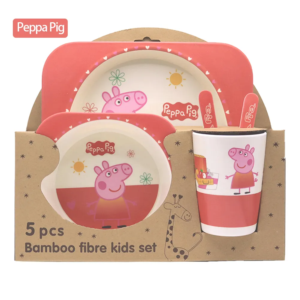 Nuovo arrivo Cartoon Baby Safe tableware_forchetta in fibra di bambù/cucchiaio/piatto/ciotola/tazza set di stoviglie per bambini