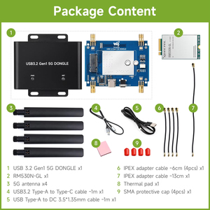 Carte d'extension Waveshare 5G DONGLE, Port USB 3.2, Boîtier en alliage d'aluminium, prend en charge les modèles SIMCom / Fibocom 5G M.2 K658 - Product Image 3