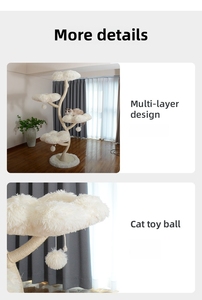 Di lusso a quattro fiori albero di gatto grande stile moderno con ampi condomini posatoi completamente avvolti graffiare montanti di Sisal palline penzolanti - Product Image 5