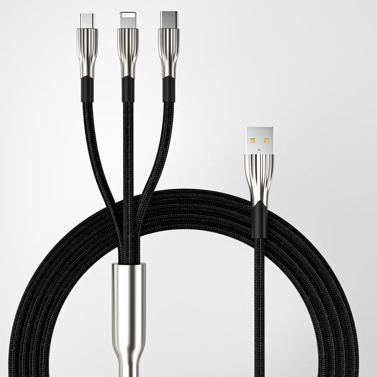 2m 5a Fast Charging Micro Usb Charging Cable Type-c 3 in 1 Zinc Alloy Data Line Fast Charging Charger Cable