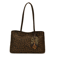 Tas Selempang Wanita Kapasitas Besar Desain Tote Motif Leopard Custom, Tas Kain Wanita untuk Kerja, Belanja, dan Bepergian