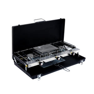 Fornello a Gas Portatile a 2 Fuochi, Piano Cottura <span class=keywords><strong>Pieghevole</strong></span> per Esterni, Griglia per <span class=keywords><strong>Barbecue</strong></span>, Fornace Integrata per Campeggio e Picnic, in Metallo, a Butano - Product Image 6