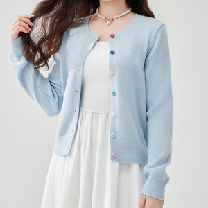 <span class=keywords><strong>Cardigan</strong></span> in Maglia <span class=keywords><strong>Azzurro</strong></span> Multicolore con Bottoni per <span class=keywords><strong>Donna</strong></span> - Top Casual Giornaliero Giocoso - Product Image 4