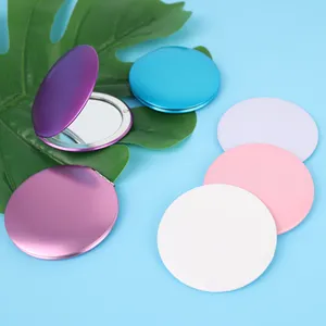 Mini round make up mirror Wholesale Customized Logo metal pocket mirror 2 in 1 Double Side Vanity travel mirror