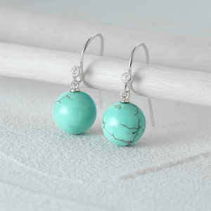 CANNER Vente en gros Boucles d'oreilles clous étoile en argent 925 avec turquoise et zircon pour filles et femmes, boucles d'oreilles pendantes à crochet avec pierre bleu ciel, cadeau - Product Image 3