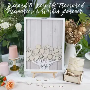 Libro degli ospiti di nozze scatola di goccia a cuore alternativa cornice per foto in legno rustico bianco per la Reception