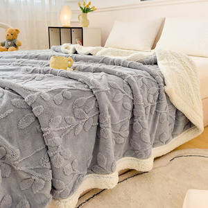 Poème de Kimberel couleur unie agneau Sherpa épaissi tuff polaire Jacquard mignon motif corail flanelle canapé-lit couverture couverture moderne - Product Image 2