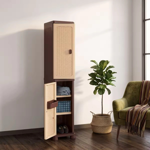 Foldable Stackable <b>Plastic</b> <b>Storage</b> Container with Rattan <b>Drawer</b> and Clothes Hanging Pole Space Saving Wardrobe Organizer - Product Image 4