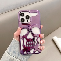 Coque de téléphone 3D de luxe électroplaquée tête de crâne creuse pour iPhone 18 Pro Max 18 Plus, motif squelette humain, finition métallique brillante
