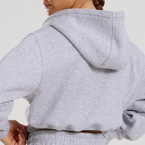 OEM High Quality Cotton Lightweight Jacket <b>Crop</b> Top Blank Workout Women Oversize <b>Zip</b> <b>up</b> Jacket Hoodie - Product Image 5