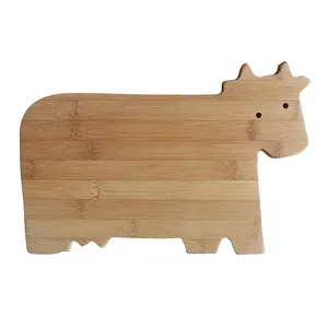 Bamboo Cutting Board - Cow Shaped Kitchen Decor Bar Serving Board For Meal Fruit Prep and Bamboo Cheese