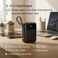 Batterie externe semi-solide 45W haute puissance 20000mAh, chargeur rapide et sûr, chargeur portable pour ordinateur portable, fourniture d'usine, faible MOQ