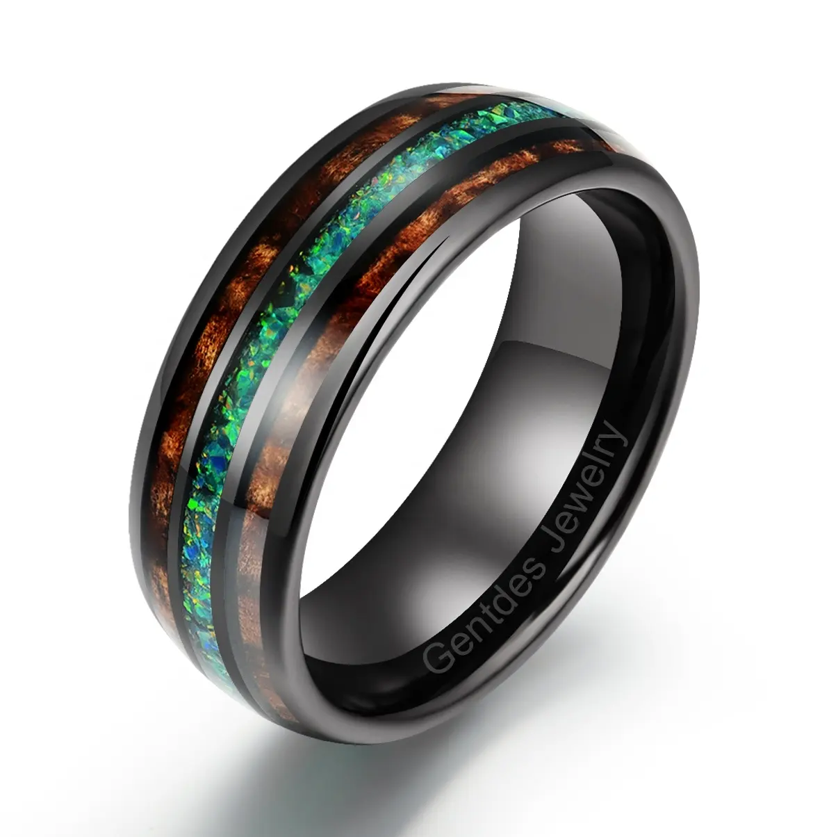 Gentdes Jewelry Cheap Tungsten Band For Men 8MM Tree Bark And Opal Wooden Tungsten Ring