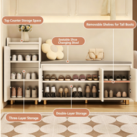Banc à chaussures de style crème pour entrée de couloir, avec étagère à chaussures intégrée et tabouret de rangement, meuble de rangement pour l'entrée de la maison