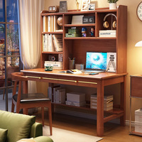 Escritorio de Computadora de Madera de Pino Sólido y Duradero de Estilo Escandinavo con Estantería Flotante Integrada para la Configuración de un Oficina en Casa o Dormitorio