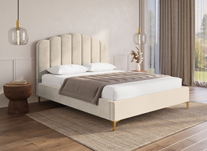 <span class=keywords><strong>Lit</strong></span> double <span class=keywords><strong>beige</strong></span> en tissu <span class=keywords><strong>velours</strong></span> au design élégant - Product Image 2