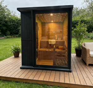 Sauna Finlandese di Lusso per 4 Persone, in Legno Massiccio per Uso Esterno, con Garanzia di Due Anni - Product Image 1
