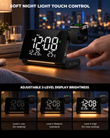 Adaptateur secteur multi-ports innovant avec horloge de bureau à LED miroir, chargeur USB-C rapide rétractable 45W avec veilleuse