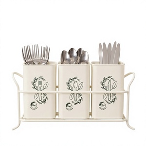 Cutlery Storage Holder Set 3 Tier Rectangular Kitchen Organizer Minimalist Style Durable Tableware <b>Rack</b> White - Product Image 4