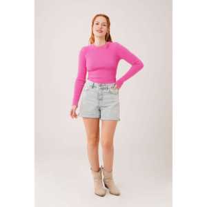 Suéter Fucsia de Cuello Redondo para Mujer, Manga Larga, Tejido Suave, Estilo Casual - Product Image 3