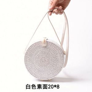White Rattan Straw Round Women's Beach Crossbody <b>Bag</b> with <b>Long</b> Strap and Elegant Bow Decoration - Product Image 3