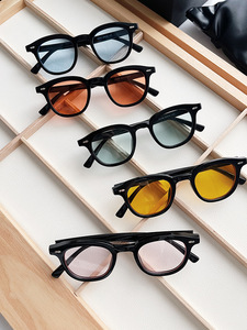 Nouveau lunettes de soleil rondes hommes femmes petite mode Vintage haute qualité marque concepteur oeil de chat lunettes de soleil Hip Pop noir bleu ombre - Product Image 4