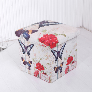 Tabouret de rangement à motif papillon avec couvercle, pouf pour la maison, pour salon, chambre à coucher, meubles décoratifs, housse en tissu imperméable - Product Image 1