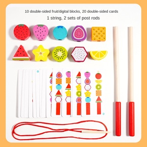 Jouets éducatifs Montessori pour enfants : Perles à enfiler fruits et chiffres, blocs de construction à empiler - Product Image 4