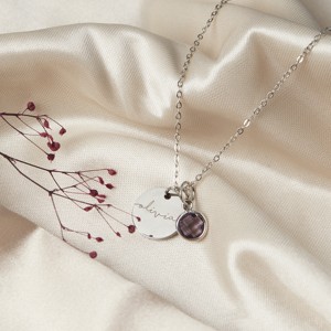 Collar con Piedra de Nacimiento Redonda para Mujer, el Mejor Regalo para las Fiestas, Joyería Navideña, Collar con Nombre de Madre, Collar Grabado a Mano - Product Image 4