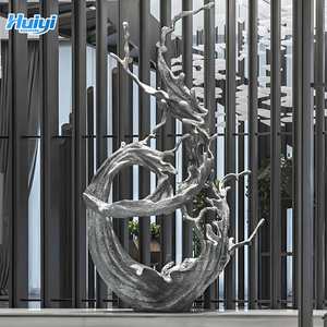 बड़े आउटडोर शॉपिंग मॉल धातु पानी की लहर प्रतिमा आधुनिक पॉलिश खोखले-बाहर स्टेनलेस स्टील लहर मूर्तिकला कस्टम रंग - Product Image 1