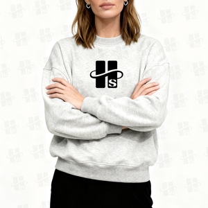 Factory Oem Cotton and Polyester Soft Fleece Printing Casual Wear <strong>Grey</strong> Oversized Boxy Fit Drop Shoulder Mock Neck <strong>Sweatshirt</strong> - Product Image 2