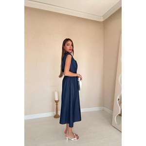 Vestido Halter de Tencel Azul Modesto con Estampado Floral Sólido de Alta Calidad, Talla XS para Mujer/Dama, Ideal para Fiestas Diurnas, Venta al por Mayor ODM - Product Image 1